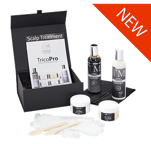 TricoPro SPA Scalp Treatment Pack 1x 100ml TTR Scalp cream 1x 100ml Reconditioner 1x 250ml TM Juniper Therapy Shampoo 1x 250 ml TM Juniper Therapy Conditioner 1x Pair of disposable gloves 2x Dispensing spoons 1x Instruction leaflet
